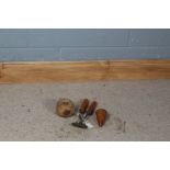 Pair of A. Martin & Co. wooden handled clippers, a treen fid and a wooden rope block (3)