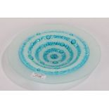 Penny Gough, circular bubble glass dish in blue and white, 24cm diameter