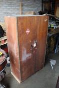 Wooden two door cupboard and contents of various hand tools, fittings, screws, drill bits etc. Qty)