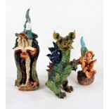 Three Coven of Witches pottery figures, to include a witch, wizard and dragon. the tallest 50cm (3)