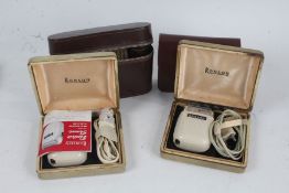 Six brown leather cased gentleman's vanity travelling sets, together with two Ronson electric