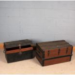 Japanned steel travelling trunk, with label to the interior, 60cm wide, together with a crocodile