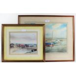 Peter Merrin, study of moored boats, signed watercolour, housed in a wooden and glazed frame, 37cm