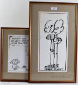 Peter Plant, three original pen and ink cartoons, depicting Bogart, all framed and glazed,