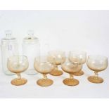 Collection of Luminarc and French glassware, including wine glasses, champagne glasses, two jars