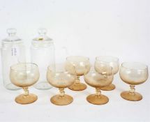 Collection of Luminarc and French glassware, including wine glasses, champagne glasses, two jars