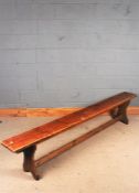 20th century waxed pine bench, 228cm long