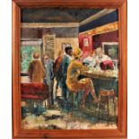 20th century British School, study entitled 'Hotel Bar, Cambridge', indistinctly signed oil on