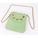 Escada, Italian green leather ladies handbag, with heart motifs