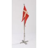 Early 20th Century diplomat's chrome desk flag on stand, with the flag of Denmark, 40cm high