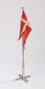 Early 20th Century diplomat's chrome desk flag on stand, with the flag of Denmark, 40cm high