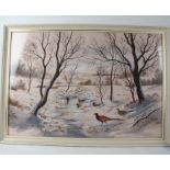 Paul Alexander Nicholas (1943 -2007) view of a snowy landscape with ducks and pheasants,