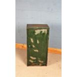 Industrial green painted metal cabinet with single door, 46cm wide x 91cm high x 30.5cm deep