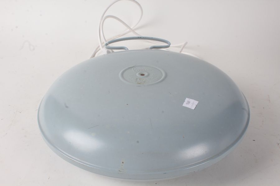 Belling metal bed warmer, of circular form, in blue, sold as collectors item, 37cm diameter