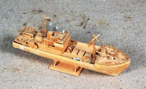 Modern scratch built wooden model boat, 57cm long