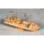 Modern scratch built wooden model boat, 57cm long