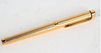 Sheaffer gold plated fountain pen, with 14 carat gold nib and engine turned case