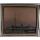 A. Jacob, early 20th Century signed print, depicting a sunrise over a rural lake, with a figure on