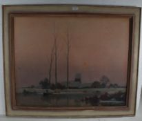 A. Jacob, early 20th Century signed print, depicting a sunrise over a rural lake, with a figure on