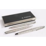 Parker, to include a stainless steel fountain pen and two ball point pens, also together with a