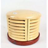 HMV Art Deco heater, of part rounded vented form, centred with a light bulb - sold as collectors