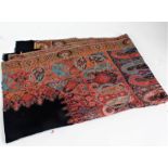 Delhi wool shawl, in multicolours on a black ground, approx. 70cm x 200cm