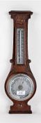 20th century oak aneroid barometer, with silvered dial, 46cm high