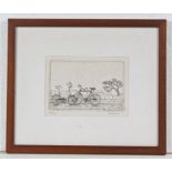 Sormani, black and white etching of two bicycles, 42/45, pencil signed to margin, housed within a