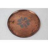 Paul Gilling, Arts and Crafts copper tray, centred with an inlaid white metal floral motif,