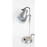 20th Century chrome adjustable desk lamp, the circular base with on/off button, 38cm high