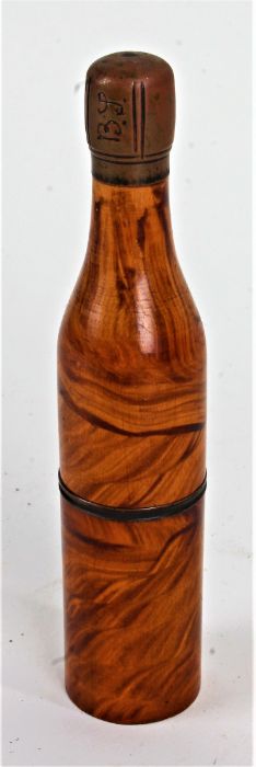 Novelty wooden cheroot holder/ hooka mouthpiece, housed within a small matching bottle with screw