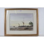 Alan Whitehead, watercolour of boats at low tide, signed to the bottom right corner, 34cm x 25cm,