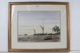 Alan Whitehead, watercolour of boats at low tide, signed to the bottom right corner, 34cm x 25cm,