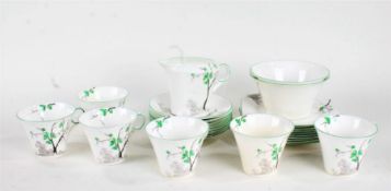 Quantity of Shelley porcelain tea ware, decorated with blossoming trees, comprising six cups,