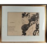 French School print, entitled 'Le Serpent', with text and handwritten note, housed in a black and