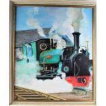V.J. Delany, study of steam train 'Blanche', signed oil on canvas, housed within a contemporary
