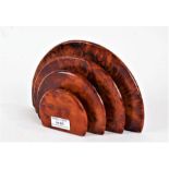Art Deco style burr wood letter rack, formed from four graduated arched divisions, 22cm wide, 13.5cm