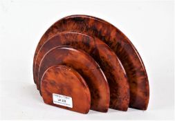 Art Deco style burr wood letter rack, formed from four graduated arched divisions, 22cm wide, 13.5cm