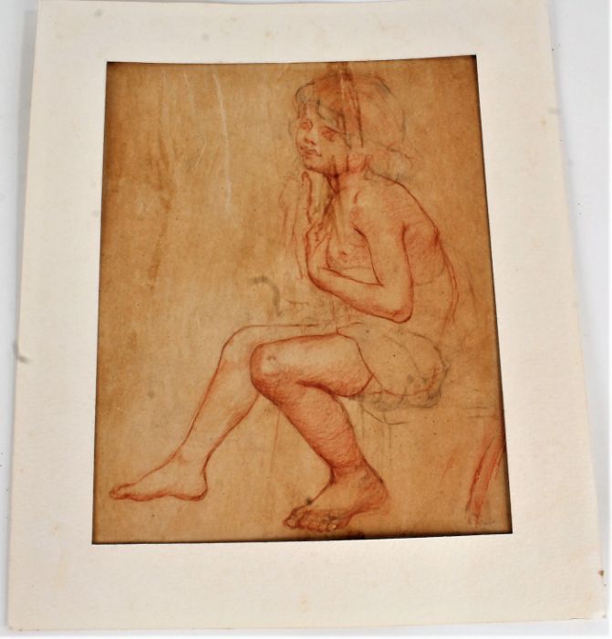 20th century, pencil and pastel study of seated girl, 20cm wide x 25cm high, and one other in