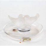 Lalique crystal glass dish, centred with two frosted glass birds, 9.5cm diameter