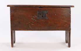 Early 17th Century elm boarded chest, circa 1630, of small proportions, possibly a child's, the