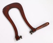 19th Century violin makers fret saw, the wide arched arm with a ring turned handle and blade