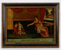 Regency reverse painting on glass, the primitive reverse picture titled Midsummer Holydays.