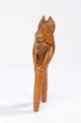 Early 20th Century nutcracker, carved as the devil with painted moustache and lips, 20.5cm long