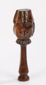 18th Century English yew wood grotesque face nutcracker, the face of a bearded man wearing a fez,