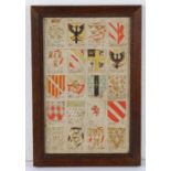 18th Century English armorial watercolour, in sepia and watercolours depicting the armorials of 20