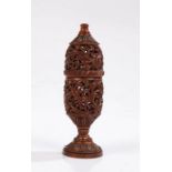 Late 18th Century coquille nut pomander, the turned finial above a scrolling leaf and flower head