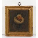 17th Century portrait, of small size, depicting a gentleman with a black cap with white trim, his