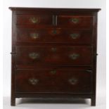 18th Century oak chest of drawers, the rectangular top above two short and three long graduated