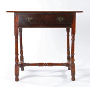 Queen Anne/George I oak and elm side table, circa 1715, the triple-boarded top with ovolo-moulded